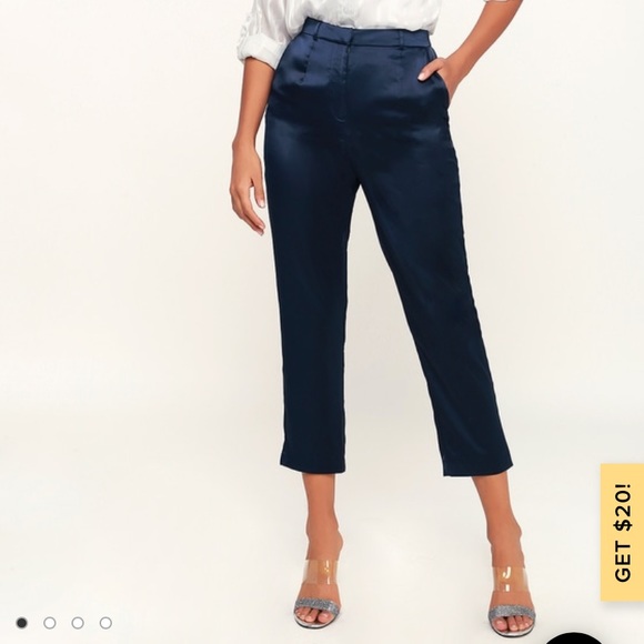 Lulu’s like new Satin Navy Blue Trousers - Picture 1 of 7
